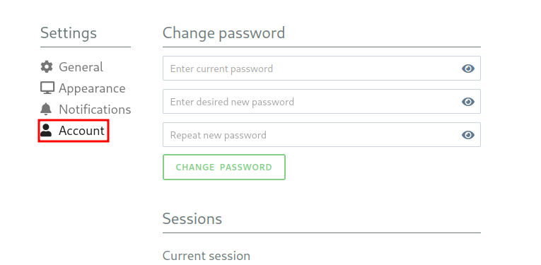 Configuration/changement du mot de passe