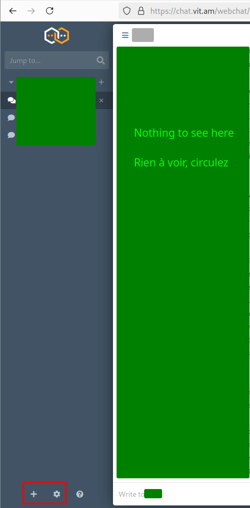 Encadré en rouge: les boutons permettant la configuration the TheLounge