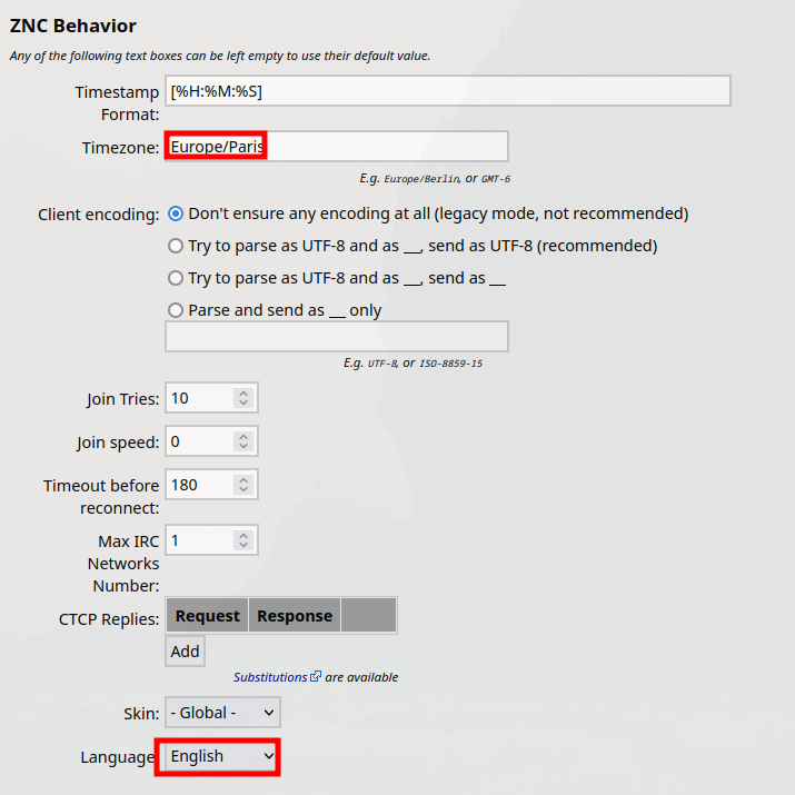 znc user settings tz u18n